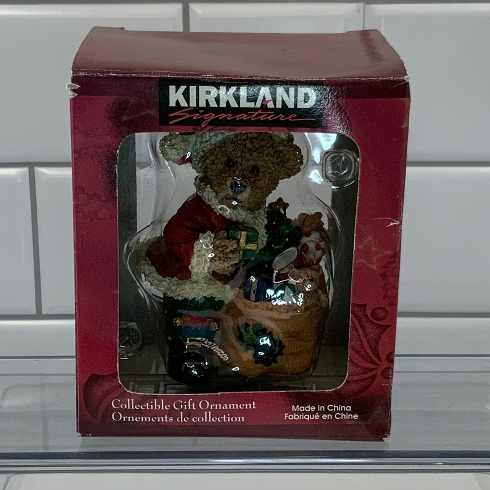 Vintage Kirkland Signature Santa Bear Ornament Resin 4.5in Box